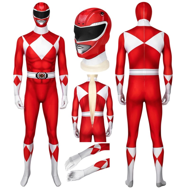 Red Mighty Morphin Suit Power Rangers Cosplay Costume - CosSuits