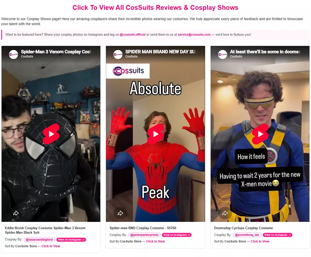 CosSuits Customers Reviews Cosplay Shows