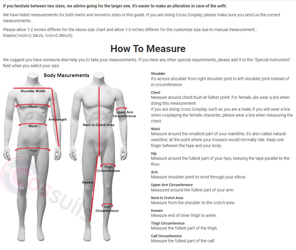 cosplay how to measure