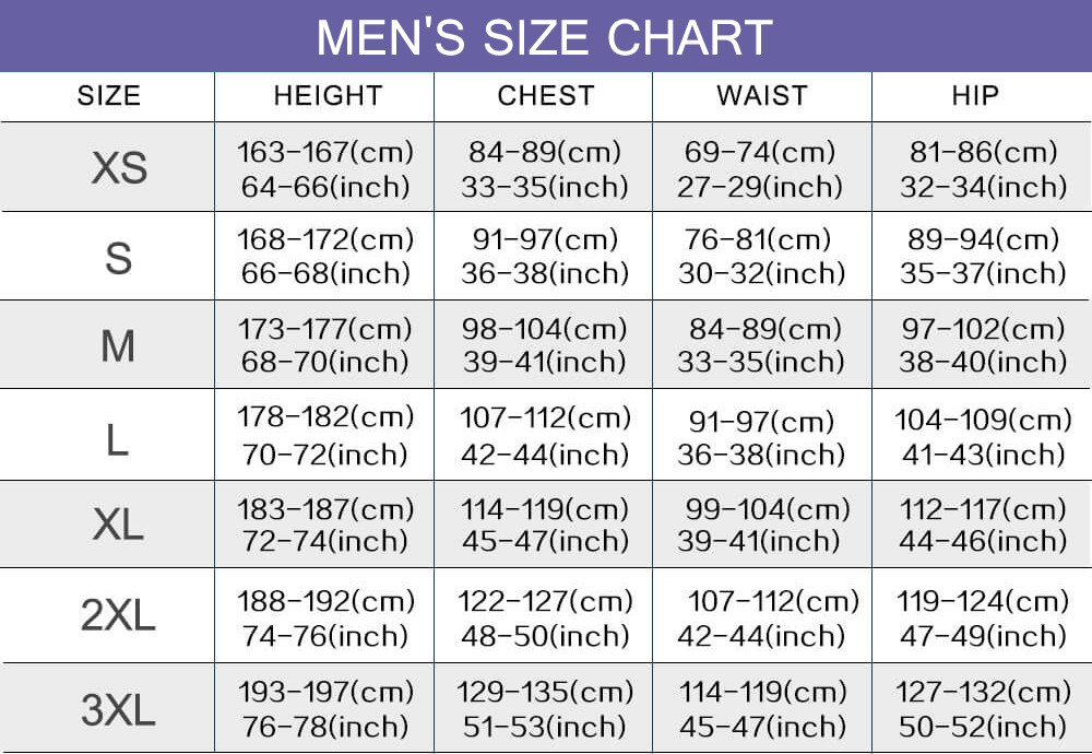 cosplay costumes men size chart